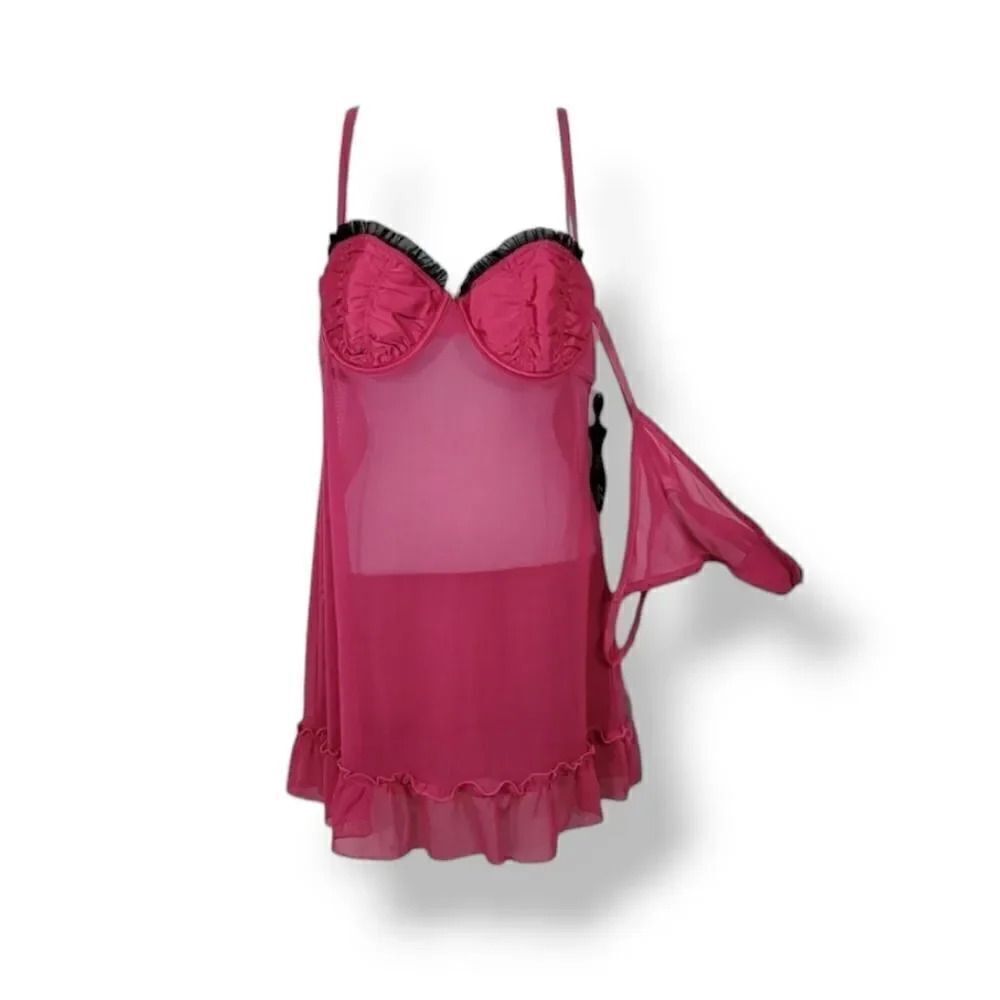 NEW Vintage Flora Follies 2PC Balconette Babydoll Chemise Nightie & Thong Size L - Picture 3 of 13